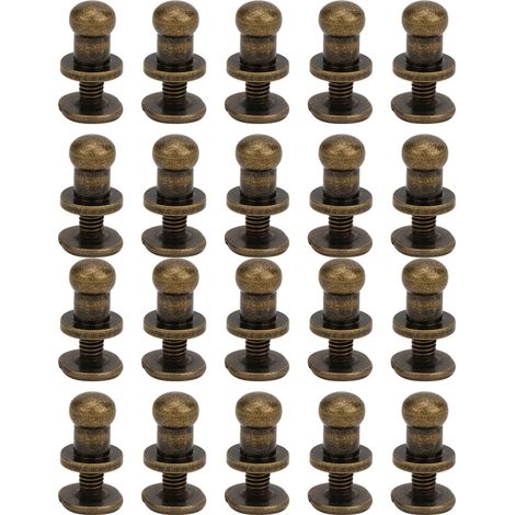 20 jeux de vis et rivets à tête ronde en laiton, adaptés à la décoration de bracelets, sacs, vêtements, chaussures et ceintures. Couleur bronze. (1/3)
