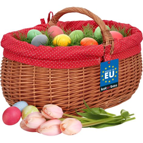 KOTARBAU® Panier en Osier - Avec Anse - 47x31x32 cm - Marron - Panier Champignon - de Récolte - avec Doublure en Tissu Rouge - Alimentaire (1/5)