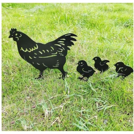 Deco Jardin Exterieur Metal, Poulet Yard Art Jardin Statues Métalliques Déco Décoration de Jardin pelouse Chemin Trottoir Jardin. (1/4)