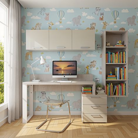 Angolo libreria design con cubotti e cassettiera - Soluzione moderna e salvaspazio - Rovere rock
