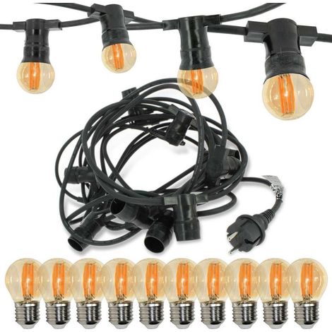 Guirlande Guinguette Professionnelle 10 Ampoules LED E27 4W Blanc Chaud Ambrée 10 Mètres Interconnectable (1/5)