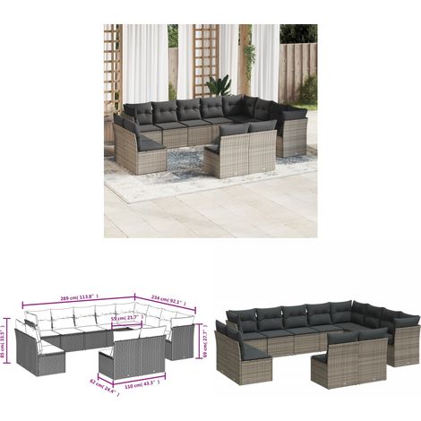12-tlg. Garten-Sofagarnitur mit Kissen Grau Poly Rattan - Gartenmöbel - Rattan Möbel - Lounge Set - Esszimmergarnitur - Gartenlounge - Home & Living (1/3)