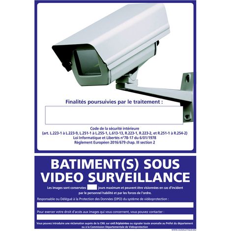 Signaletique.Biz France – Panneau d'information bâtiment sous vidéo surveillance – Autocollant PVC 75 x 105 mm – Signalisation sécurité résistante – Fabriqué en France (1/5)