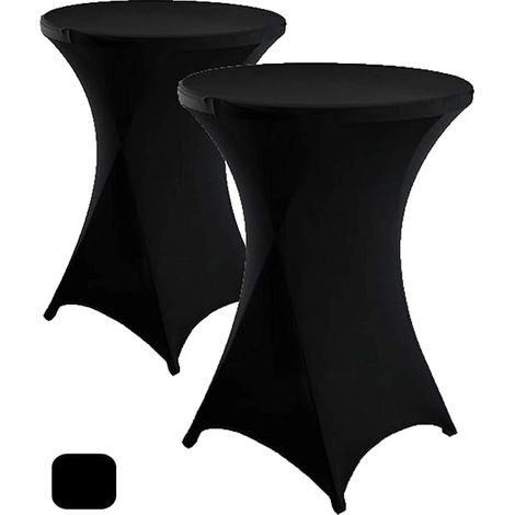 Lot de 2 Noir Housse pour Table Haute, Nappe Mange Debout 60x110cm Noir Nappes à Coins Carrés Extensibles en Spandex pour Cocktail Mariage Banquet Anniversaire Banquet Bar Table