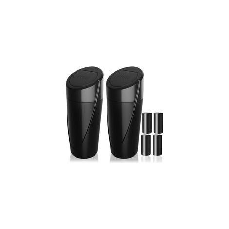Juego de 2 papeleras para coche con tapa - Portavasos - Mini papelera negra para coche con contenedor - Organizador y almacenamiento de accesorios para el asiento delantero - Crezuo