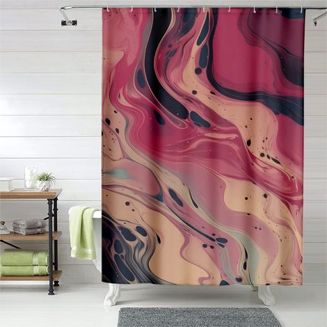 Rideau de douche marbre naturel, œillets plastique, 90x180 cm (1/5)