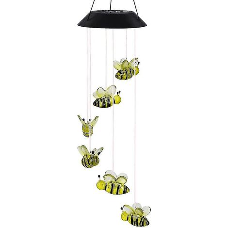 Carillon éolien solaire LED en forme d'abeille, carillon mobile à suspendre pour la décoration de la maison et du jardin (1/2)