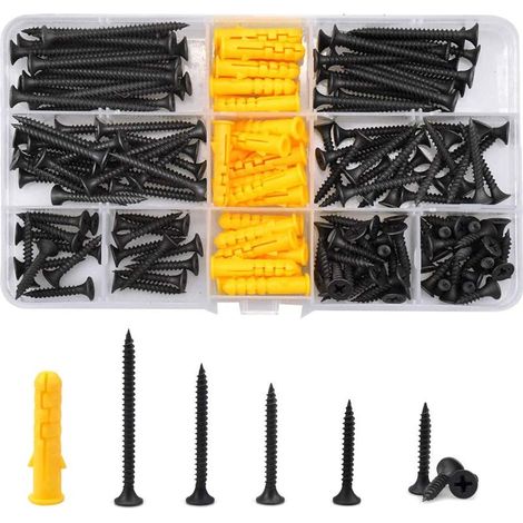 Vis à bois Cruciforme M 3.5 Tête Fraisée Kit d'Outils de Réparation d'Assortiment Vis Croisées avec Cheville Plastique et Boîte pour Rangement- (1/5)
