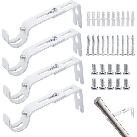 4 Pcs Support de Tringle à Rideau Réglable Diamètre 20-26 mm Avec Vis Support pour Tringle à Rideau en Métal Imperméable et Antirouille Pour Tringle à Rideau Fixation de Maison Chambre Bureau(Blanc) (1/5)