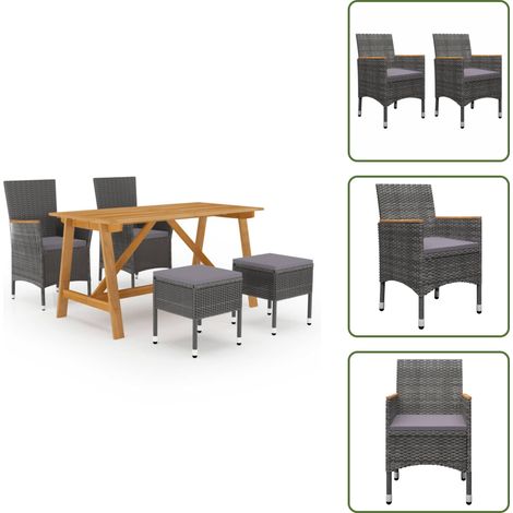 The Living Store Set Mobili da Pranzo per Giardino 5 pz Grigio - Tavolo da pranzo in legno