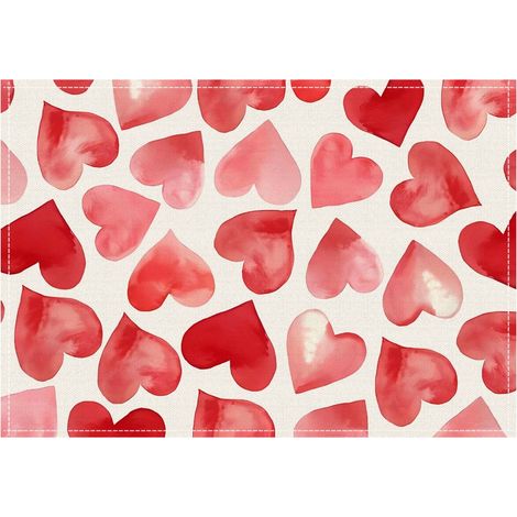 Placemat - Coeur Rouge - 30 x 45 cm - Intérieur Extérieur - Décoration Fête Anniversaire Saint Valentin - Lot de 4 (1/5)