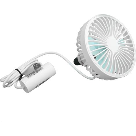 Ventilateur de voiture portable mini, alimenté par USB, avec lumière d'ambiance et 3 vitesses réglables (blanc). (1/5)