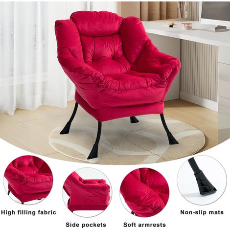 Fauteuil paresseux, relaxant avec cadre métallique et poche latérale, fauteuils confortables simple pour chambres, salon, balcon mat (1/5)