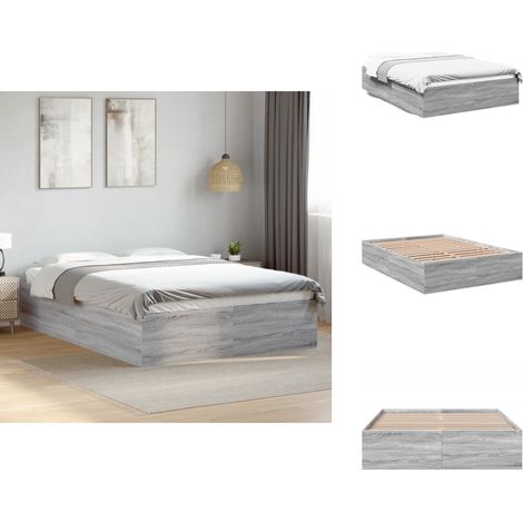 Cadre de lit sans matelas sonoma gris 135x190 cm - Cadre De Lit - Lit Double - Lit En Bois - Lit Moderne - Sommier Tapissier (1/5)