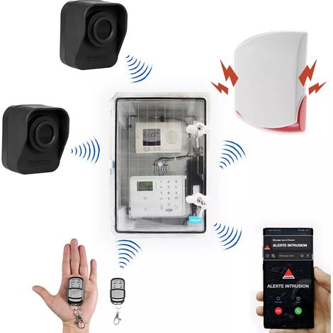 Kit "hangar agricole" - Point d'alerte GSM 4G IP65 + 2 détecteurs de mouvement à piles + sirène 120 dB (DA600+/KP) (1/5)