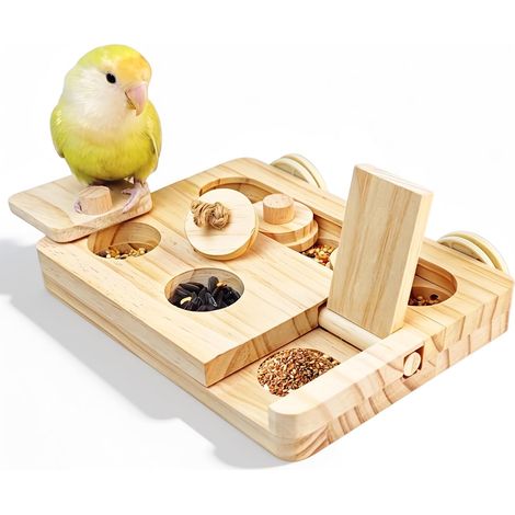Jouet occupé pour Perroquet 6 en 1, Casse-tête de fouille en Bois pour Perruche Calopsitte, Jeu de réflexion à gratter et à ronger (1/4)
