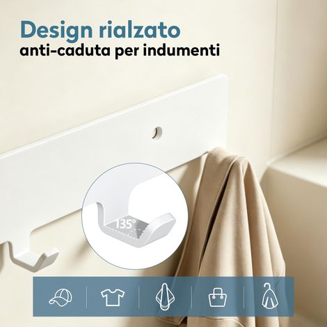 doporro Appendiabiti da Parete con 7 Ganci, Attaccapanni da Muro in Metallo, Strato Antiruggine, Ganci Appendiabiti per Camera da Letto, Ingresso, Cucina, Bagno, Bianco, Stalo-17