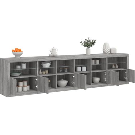 Buffet avec lumières LED, Bahut, Armoire de rangement sonoma gris 283x37x67 cm FR266218 Maison Chic (1/5)