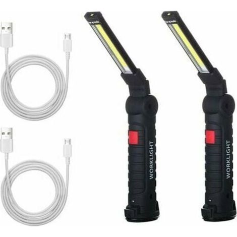 2 X Lampe De Travail Cob Baladeuse Led Rechargeable Lampe Atelier Cob Torche Lampe De Poche Lampe De Travail Baladeuse Led Avec Base Magnétique Lampe D'Inspection Pour Randonnée, Camping (1/4)