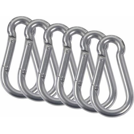 Mosquetones de acero inoxidable 304 – Paquete de 6 – Carga máxima 95,5 g – Longitud 50 mm – Diámetro de apertura 13,2 mm (1/2)