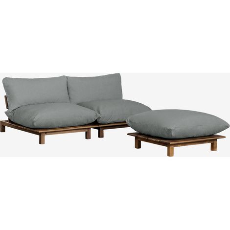 SKLUM 2-teiliges modulares Liegesofa mit Polsterbezug aus Brina-Akazienholz Grau Anthrazit                                  