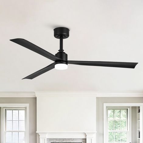 Parrot Uncle 127 cm Deckenventilator mit Stiel, DC Motor, LED-Licht, 3 Flügel, 6 Geschwindigkeiten, Fernbedienung, Timerfunktion, matt schwarz