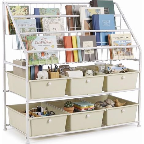 COSTWAY Scaffale Libreria a 5 Livelli con 3 Ripiani Aperti e 6 Cassetti