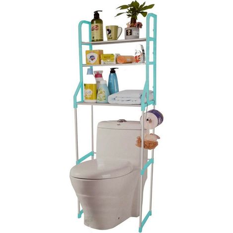 Trade Shop - Organizer 3 Mensole Scaffale Sopra Wc Bagno Lavanderia Salvaspazio Blu -