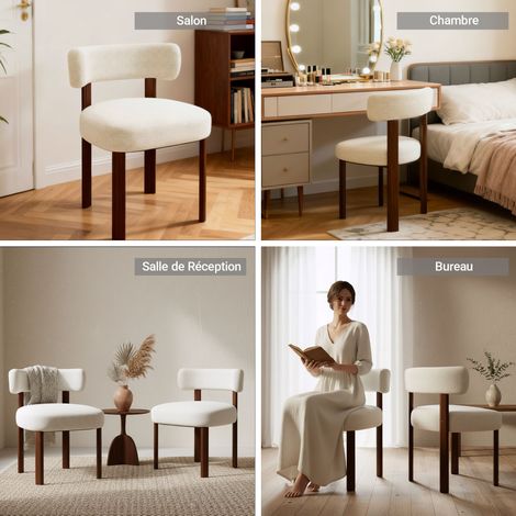 COLAMY Chaise DCW19-BE-FB-N1 - Lot 2 Chaises de salle à manger en bois massif – design épuré et chaleureux - beige