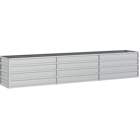 Macetero bancal elevado plantas flores terraza jardín jardín 240 x 40 x 45 cm acero galvanizado plateado Plata 020039409