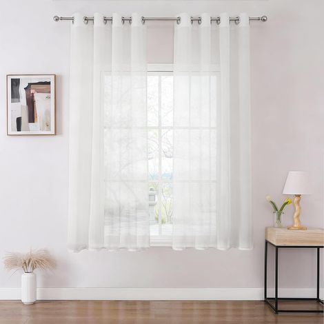 Lot de 2 Rideaux Voilages Blancs 140 x 137 cm, Voilage Fenêtre Court à Oeillets pour Filtrage de Lumière et Décoration Intérieure de Salon Chambre Cuisine Baie-Vitrée (1/5)