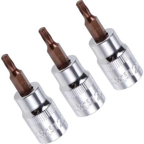 Lot de 3 douilles Torx 3/8" x T20 CR-V, embouts en acier S2, embouts Torx avec 48 mm de longueur pour clé à cliquet, clé dynamométrique, barre coulissante, perceuse à (1/5)