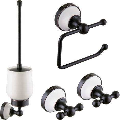 Accessoires de salle de bain rétro PaulGurkes en noir : porte-serviettes, porte-papier toilette et brosse WC