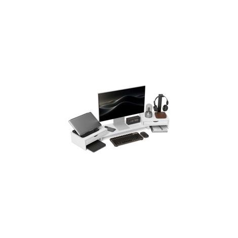 Rehausseur écran PC bureau support d'écran d'ordinateur de 60-116 cm avec 2 tiroirs, longueur et angle réglables