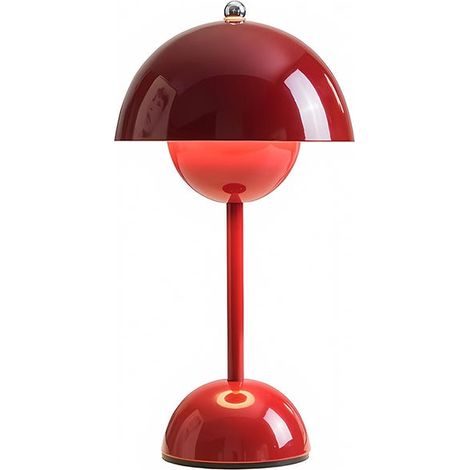 Lámpara de mesa moderna con forma de hongo, lámpara de noche LED estilo dibujos animados, lámpara redonda de metal, luz nocturna para sala de estar, dormitorio, oficina (rojo) (1/5)
