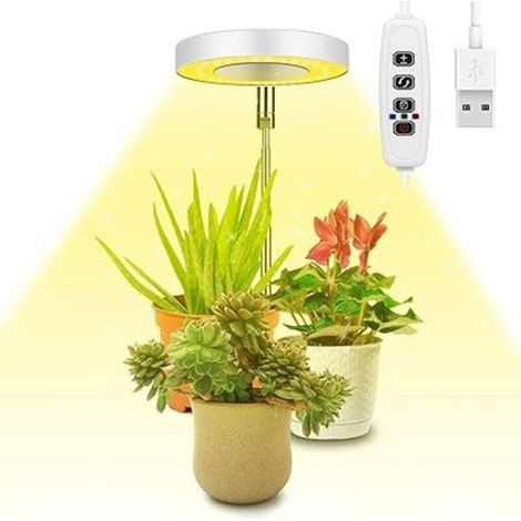 Lampe de croissance pour plantes, lampe LED à spectre complet réglable en hauteur pour petites plantes, 9 niveaux de luminosité réglables, rotation à 180° et minuterie marche/arrêt (1/4)