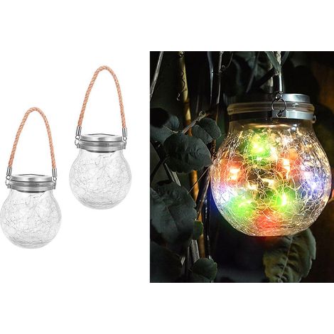 Lanterna Solare Esterna Lampada Led Luce Rgb 2pz Vintage Vetro Sospesa Giardino (1/5)