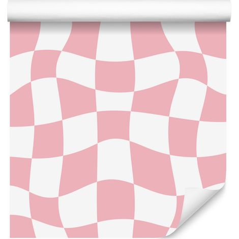 Papier peint à damier décontracté corail et blanc pour salon et chambre 50x1000 cm (1/5)