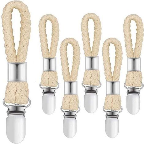 Lot de 6 Accroche Torchon, Pince à Serviette en Acier Inoxidable avec Corde en Coton,Crochet Torchon Porte Serviette Salle de Bain, Clips Porte-Torchon Placards Serviettes Suspendues. (1/4)
