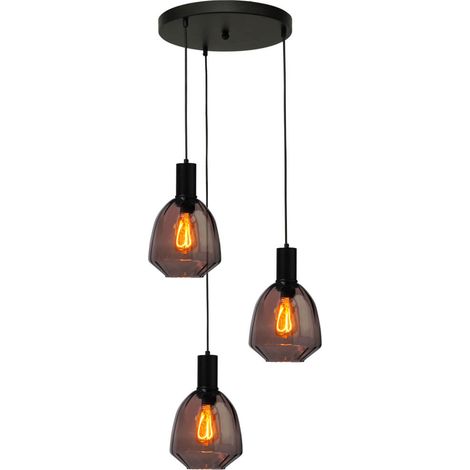 Suspension loft 3 lumières - noire - Porto avec des lunettes rouges Nicolette - 2712-05-05-35-3-13 (1/3)