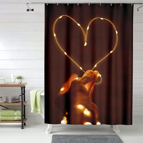 Rideau de douche motif Valentine pastel doux, cœurs rouges et roses, rideau salle de bain imperméable, 180x180 cm (1/5)