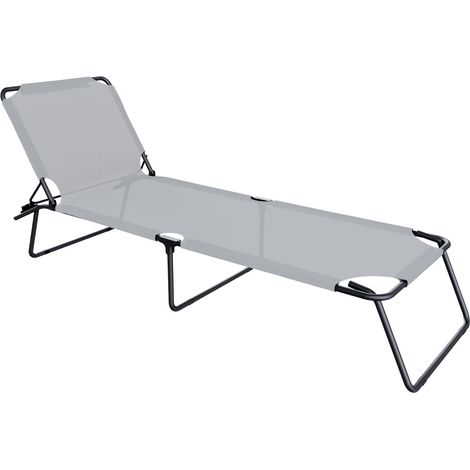 Lettino Pieghevole Prendisole Senza Tettuccio Parasole Schienale Reclinabile Regolabile Struttura In Metallo Nero Sedia Sdraio Per Spiaggia Mare Giardino Piscina 187 x 53 x 24 Cm (Gray)