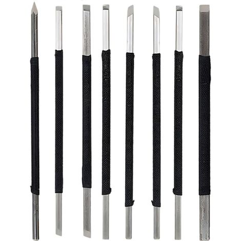 Set di 8 utensili per intaglio del legno, in acciaio al carbonio, per la lavorazione del legno e la scultura su pietra, set per esercitarsi nell'incisione di sigilli su legno e pietra. (1/3)