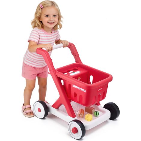 Chariot de Courses pour Enfants, Chariot de Supermarché Jouet en PP, avec Scanner, Aliments Factices, Lumières et Sons, Jeu d'Imitation pour Enfants de 2 ans et plus, Poignée Réglable en Hauteur (1/5)