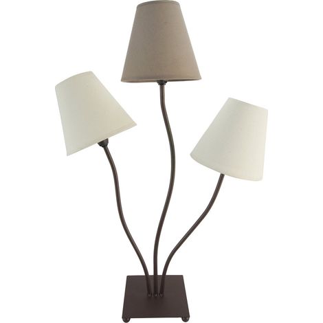 Lampe à poser 3 lumières style Boho en textile beige et marron, hauteur 67 cm, douilles E14 - PANGIVO (1/5)