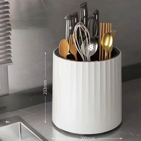Support rotatif pour couteaux, bloc à couteaux et baguettes universel multifonctionnel en plastique, support pour ustensiles de cuisine (1/5)