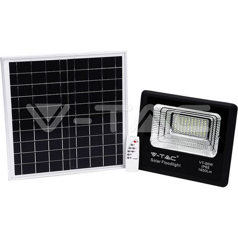 V-TAC LED-Flutlicht mit Fernbedienung, 20-W-Solarpanel, LiFePO4, Timer, 5-m-Kabel, Naturweiß, Schwarz, IP65