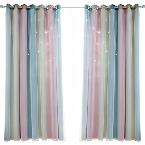 Rideaux à étoiles, rideaux occultants à étoiles pour chambres d'enfants, chambres de filles, salons, étoiles colorées double épaisseur