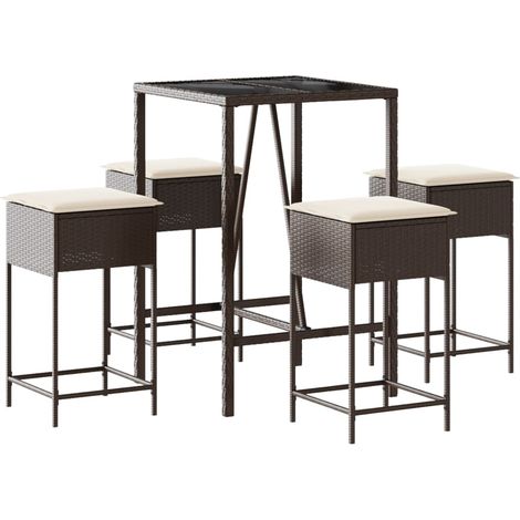 Maison Exclusive - 5-tlg. Gartenbar-Set mit Kissen Braun Poly Rat