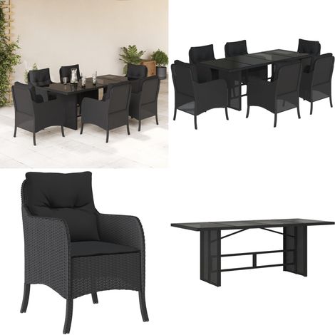 7-tlg. Garten-Essgruppe mit Kissen Schwarz Poly Rattan - Gartenmöbel - Essgruppe - Gartenset - Rattan Gartenmöbel - Outdoor Möbel - Home & Living (1/5)
